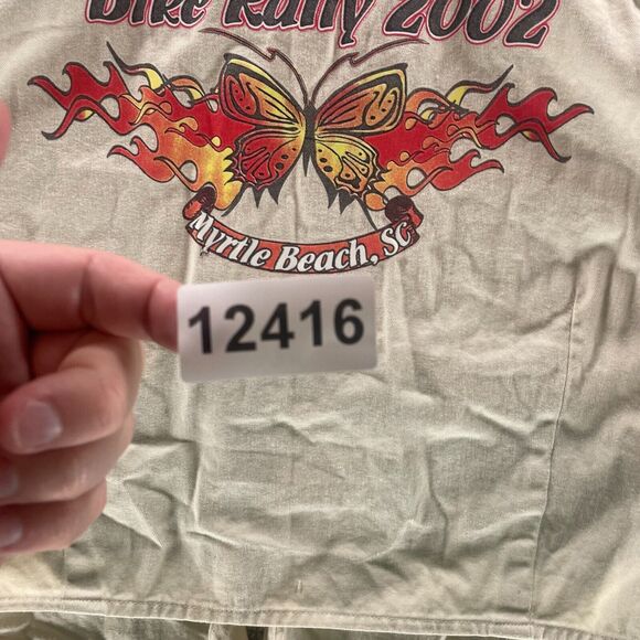 Vintage Bikers World Vest Womens XL Tan Bike Rally 2002 Logo Myrtle Beach SC Y2K - Picture 14 of 14